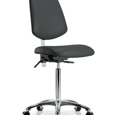 Class 100 Vinyl Clean Room Chair - Medium Bench Height with Medium Back & Casters in Charcoal Trailblazer Vinyl - NCR-VMBCH-MB-CR-T0-A0-NF-CC-8605