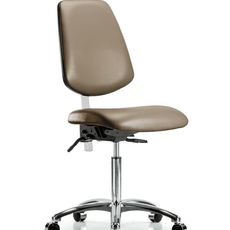 Class 100 Vinyl Clean Room Chair - Medium Bench Height with Medium Back & Casters in Taupe Supernova Vinyl - NCR-VMBCH-MB-CR-T0-A0-NF-CC-8809