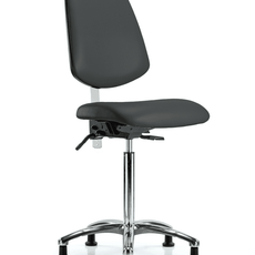 Class 100 Vinyl Clean Room Chair - Medium Bench Height with Medium Back & Stationary Glides in Charcoal Trailblazer Vinyl - NCR-VMBCH-MB-CR-T0-A0-NF-RG-8605