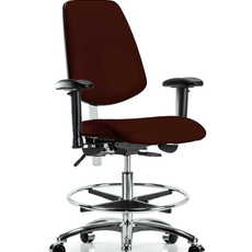 Class 100 Vinyl Clean Room Chair - Medium Bench Height with Medium Back, Adjustable Arms, Chrome Foot Ring, & Casters in Burgundy Trailblazer Vinyl - NCR-VMBCH-MB-CR-T0-A1-CF-CC-8569