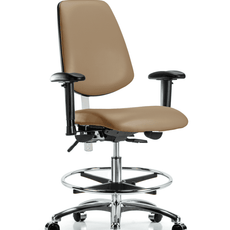Class 100 Vinyl Clean Room Chair - Medium Bench Height with Medium Back, Adjustable Arms, Chrome Foot Ring, & Casters in Taupe Trailblazer Vinyl - NCR-VMBCH-MB-CR-T0-A1-CF-CC-8584