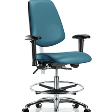 Class 100 Vinyl Clean Room Chair - Medium Bench Height with Medium Back, Adjustable Arms, Chrome Foot Ring, & Casters in Marine Blue Supernova Vinyl - NCR-VMBCH-MB-CR-T0-A1-CF-CC-8801