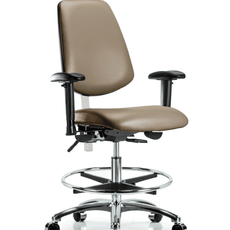 Class 100 Vinyl Clean Room Chair - Medium Bench Height with Medium Back, Adjustable Arms, Chrome Foot Ring, & Casters in Taupe Supernova Vinyl - NCR-VMBCH-MB-CR-T0-A1-CF-CC-8809