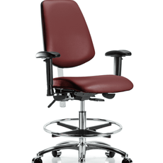 Class 100 Vinyl Clean Room Chair - Medium Bench Height with Medium Back, Adjustable Arms, Chrome Foot Ring, & Casters in Borscht Supernova Vinyl - NCR-VMBCH-MB-CR-T0-A1-CF-CC-8815
