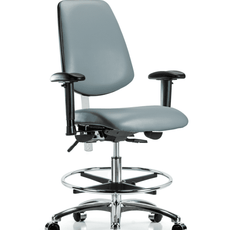 Class 100 Vinyl Clean Room Chair - Medium Bench Height with Medium Back, Adjustable Arms, Chrome Foot Ring, & Casters in Storm Supernova Vinyl - NCR-VMBCH-MB-CR-T0-A1-CF-CC-8822