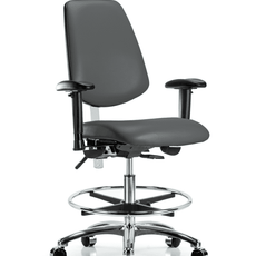 Class 100 Vinyl Clean Room Chair - Medium Bench Height with Medium Back, Adjustable Arms, Chrome Foot Ring, & Casters in Carbon Supernova Vinyl - NCR-VMBCH-MB-CR-T0-A1-CF-CC-8823