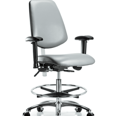 Class 100 Vinyl Clean Room Chair - Medium Bench Height with Medium Back, Adjustable Arms, Chrome Foot Ring, & Casters in Sterling Supernova Vinyl - NCR-VMBCH-MB-CR-T0-A1-CF-CC-8840