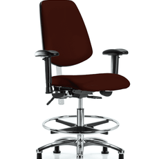 Class 100 Vinyl Clean Room Chair - Medium Bench Height with Medium Back, Adjustable Arms, Chrome Foot Ring, & Stationary Glides in Burgundy Trailblazer Vinyl - NCR-VMBCH-MB-CR-T0-A1-CF-RG-8569