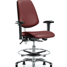 Class 100 Vinyl Clean Room Chair - Medium Bench Height with Medium Back, Adjustable Arms, Chrome Foot Ring, & Stationary Glides in Borscht Supernova Vinyl - NCR-VMBCH-MB-CR-T0-A1-CF-RG-8815