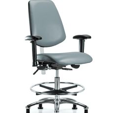 Class 100 Vinyl Clean Room Chair - Medium Bench Height with Medium Back, Adjustable Arms, Chrome Foot Ring, & Stationary Glides in Storm Supernova Vinyl - NCR-VMBCH-MB-CR-T0-A1-CF-RG-8822
