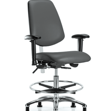 Class 100 Vinyl Clean Room Chair - Medium Bench Height with Medium Back, Adjustable Arms, Chrome Foot Ring, & Stationary Glides in Carbon Supernova Vinyl - NCR-VMBCH-MB-CR-T0-A1-CF-RG-8823