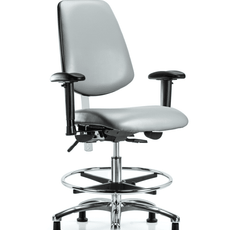 Class 100 Vinyl Clean Room Chair - Medium Bench Height with Medium Back, Adjustable Arms, Chrome Foot Ring, & Stationary Glides in Sterling Supernova Vinyl - NCR-VMBCH-MB-CR-T0-A1-CF-RG-8840