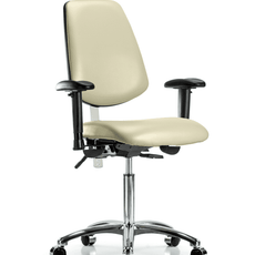 Class 100 Vinyl Clean Room Chair - Medium Bench Height with Medium Back, Adjustable Arms, & Casters in Adobe White Trailblazer Vinyl - NCR-VMBCH-MB-CR-T0-A1-NF-CC-8501