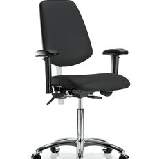 Class 100 Vinyl Clean Room Chair - Medium Bench Height with Medium Back, Adjustable Arms, & Casters in Black Trailblazer Vinyl - NCR-VMBCH-MB-CR-T0-A1-NF-CC-8540