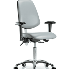 Class 100 Vinyl Clean Room Chair - Medium Bench Height with Medium Back, Adjustable Arms, & Casters in Dove Trailblazer Vinyl - NCR-VMBCH-MB-CR-T0-A1-NF-CC-8567
