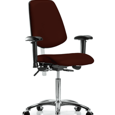 Class 100 Vinyl Clean Room Chair - Medium Bench Height with Medium Back, Adjustable Arms, & Casters in Burgundy Trailblazer Vinyl - NCR-VMBCH-MB-CR-T0-A1-NF-CC-8569