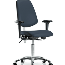 Class 100 Vinyl Clean Room Chair - Medium Bench Height with Medium Back, Adjustable Arms, & Casters in Imperial Blue Trailblazer Vinyl - NCR-VMBCH-MB-CR-T0-A1-NF-CC-8582
