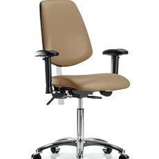 Class 100 Vinyl Clean Room Chair - Medium Bench Height with Medium Back, Adjustable Arms, & Casters in Taupe Trailblazer Vinyl - NCR-VMBCH-MB-CR-T0-A1-NF-CC-8584