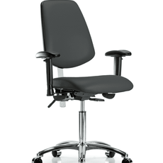 Class 100 Vinyl Clean Room Chair - Medium Bench Height with Medium Back, Adjustable Arms, & Casters in Charcoal Trailblazer Vinyl - NCR-VMBCH-MB-CR-T0-A1-NF-CC-8605