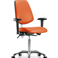 Class 100 Vinyl Clean Room Chair - Medium Bench Height with Medium Back, Adjustable Arms, & Casters in Orange Kist Trailblazer Vinyl - NCR-VMBCH-MB-CR-T0-A1-NF-CC-8613