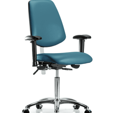 Class 100 Vinyl Clean Room Chair - Medium Bench Height with Medium Back, Adjustable Arms, & Casters in Marine Blue Supernova Vinyl - NCR-VMBCH-MB-CR-T0-A1-NF-CC-8801