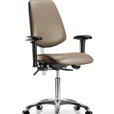 Class 100 Vinyl Clean Room Chair - Medium Bench Height with Medium Back, Adjustable Arms, & Casters in Taupe Supernova Vinyl - NCR-VMBCH-MB-CR-T0-A1-NF-CC-8809