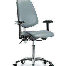 Class 100 Vinyl Clean Room Chair - Medium Bench Height with Medium Back, Adjustable Arms, & Casters in Storm Supernova Vinyl - NCR-VMBCH-MB-CR-T0-A1-NF-CC-8822