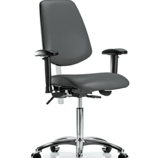 Class 100 Vinyl Clean Room Chair - Medium Bench Height with Medium Back, Adjustable Arms, & Casters in Carbon Supernova Vinyl - NCR-VMBCH-MB-CR-T0-A1-NF-CC-8823
