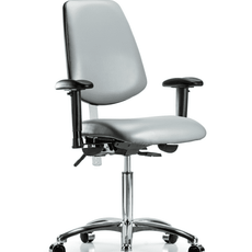Class 100 Vinyl Clean Room Chair - Medium Bench Height with Medium Back, Adjustable Arms, & Casters in Sterling Supernova Vinyl - NCR-VMBCH-MB-CR-T0-A1-NF-CC-8840