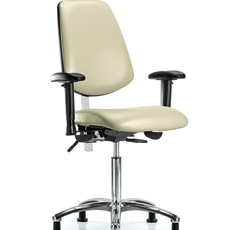 Class 100 Vinyl Clean Room Chair - Medium Bench Height with Medium Back, Adjustable Arms, & Stationary Glides in Adobe White Trailblazer Vinyl - NCR-VMBCH-MB-CR-T0-A1-NF-RG-8501