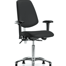 Class 100 Vinyl Clean Room Chair - Medium Bench Height with Medium Back, Adjustable Arms, & Stationary Glides in Black Trailblazer Vinyl - NCR-VMBCH-MB-CR-T0-A1-NF-RG-8540