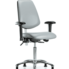 Class 100 Vinyl Clean Room Chair - Medium Bench Height with Medium Back, Adjustable Arms, & Stationary Glides in Dove Trailblazer Vinyl - NCR-VMBCH-MB-CR-T0-A1-NF-RG-8567