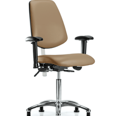 Class 100 Vinyl Clean Room Chair - Medium Bench Height with Medium Back, Adjustable Arms, & Stationary Glides in Taupe Trailblazer Vinyl - NCR-VMBCH-MB-CR-T0-A1-NF-RG-8584