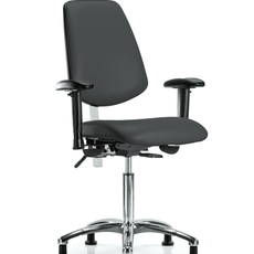 Class 100 Vinyl Clean Room Chair - Medium Bench Height with Medium Back, Adjustable Arms, & Stationary Glides in Charcoal Trailblazer Vinyl - NCR-VMBCH-MB-CR-T0-A1-NF-RG-8605