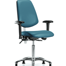 Class 100 Vinyl Clean Room Chair - Medium Bench Height with Medium Back, Adjustable Arms, & Stationary Glides in Marine Blue Supernova Vinyl - NCR-VMBCH-MB-CR-T0-A1-NF-RG-8801