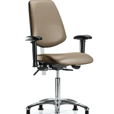 Class 100 Vinyl Clean Room Chair - Medium Bench Height with Medium Back, Adjustable Arms, & Stationary Glides in Taupe Supernova Vinyl - NCR-VMBCH-MB-CR-T0-A1-NF-RG-8809
