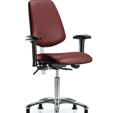 Class 100 Vinyl Clean Room Chair - Medium Bench Height with Medium Back, Adjustable Arms, & Stationary Glides in Borscht Supernova Vinyl - NCR-VMBCH-MB-CR-T0-A1-NF-RG-8815