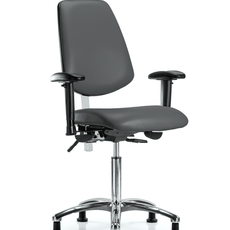 Class 100 Vinyl Clean Room Chair - Medium Bench Height with Medium Back, Adjustable Arms, & Stationary Glides in Carbon Supernova Vinyl - NCR-VMBCH-MB-CR-T0-A1-NF-RG-8823
