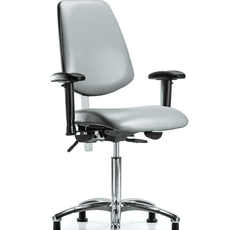 Class 100 Vinyl Clean Room Chair - Medium Bench Height with Medium Back, Adjustable Arms, & Stationary Glides in Sterling Supernova Vinyl - NCR-VMBCH-MB-CR-T0-A1-NF-RG-8840