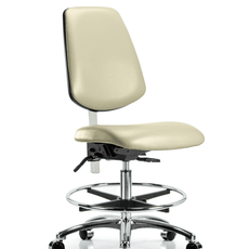 Class 100 Vinyl Clean Room Chair - Medium Bench Height with Medium Back, Seat Tilt, Chrome Foot Ring, & Casters in Adobe White Trailblazer Vinyl - NCR-VMBCH-MB-CR-T1-A0-CF-CC-8501