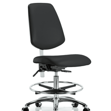 Class 100 Vinyl Clean Room Chair - Medium Bench Height with Medium Back, Seat Tilt, Chrome Foot Ring, & Casters in Black Trailblazer Vinyl - NCR-VMBCH-MB-CR-T1-A0-CF-CC-8540
