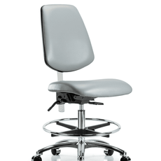 Class 100 Vinyl Clean Room Chair - Medium Bench Height with Medium Back, Seat Tilt, Chrome Foot Ring, & Casters in Dove Trailblazer Vinyl - NCR-VMBCH-MB-CR-T1-A0-CF-CC-8567