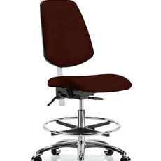 Class 100 Vinyl Clean Room Chair - Medium Bench Height with Medium Back, Seat Tilt, Chrome Foot Ring, & Casters in Burgundy Trailblazer Vinyl - NCR-VMBCH-MB-CR-T1-A0-CF-CC-8569