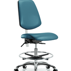 Class 100 Vinyl Clean Room Chair - Medium Bench Height with Medium Back, Seat Tilt, Chrome Foot Ring, & Casters in Marine Blue Supernova Vinyl - NCR-VMBCH-MB-CR-T1-A0-CF-CC-8801