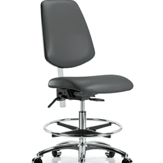 Class 100 Vinyl Clean Room Chair - Medium Bench Height with Medium Back, Seat Tilt, Chrome Foot Ring, & Casters in Carbon Supernova Vinyl - NCR-VMBCH-MB-CR-T1-A0-CF-CC-8823