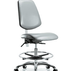Class 100 Vinyl Clean Room Chair - Medium Bench Height with Medium Back, Seat Tilt, Chrome Foot Ring, & Casters in Sterling Supernova Vinyl - NCR-VMBCH-MB-CR-T1-A0-CF-CC-8840
