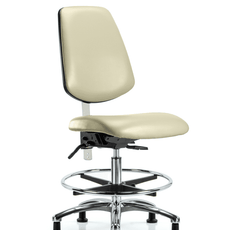 Class 100 Vinyl Clean Room Chair - Medium Bench Height with Medium Back, Seat Tilt, Chrome Foot Ring, & Stationary Glides in Adobe White Trailblazer Vinyl - NCR-VMBCH-MB-CR-T1-A0-CF-RG-8501