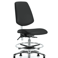 Class 100 Vinyl Clean Room Chair - Medium Bench Height with Medium Back, Seat Tilt, Chrome Foot Ring, & Stationary Glides in Black Trailblazer Vinyl - NCR-VMBCH-MB-CR-T1-A0-CF-RG-8540