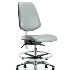 Class 100 Vinyl Clean Room Chair - Medium Bench Height with Medium Back, Seat Tilt, Chrome Foot Ring, & Stationary Glides in Dove Trailblazer Vinyl - NCR-VMBCH-MB-CR-T1-A0-CF-RG-8567