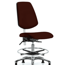 Class 100 Vinyl Clean Room Chair - Medium Bench Height with Medium Back, Seat Tilt, Chrome Foot Ring, & Stationary Glides in Burgundy Trailblazer Vinyl - NCR-VMBCH-MB-CR-T1-A0-CF-RG-8569